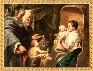 CERCHIA DI JACOB JORDAENS, XVII SECOLO - Madonna con Bambino, Anna, Giocchino e san Giovannino...