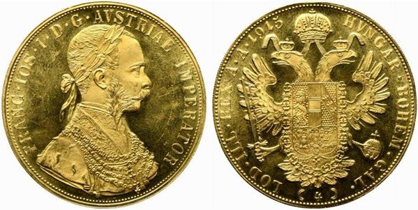 AUSTRIA. Francesco Giuseppe (1848-1916). 4 Ducati 1915 riconio Au (39,65 mm – 1...
