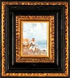 VINCENZO MIGLIARO : Giovane sulla spiaggia...  - Auction Arte moderna e contemporanea. Dipinti, disegni, sculture e stampe d'autore del XIX e del XX secolo - Bertolami Fine Art - Casa d'Aste