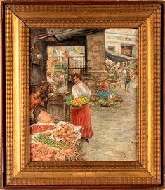 VINCENZO MIGLIARO : Mercato della frutta...  - Auction Arte moderna e contemporanea. Dipinti, disegni, sculture e stampe d'autore del XIX e del XX secolo - Bertolami Fine Art - Casa d'Aste