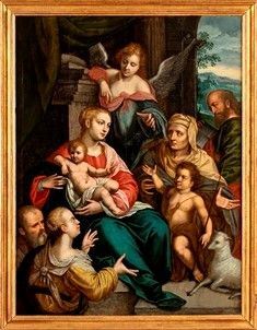 HANS VON AACHEN (Colonia, 1552 - Praga, 1615), ATTRIBUITO - Madonna con Bambino, Santa Elisabetta e Zaccaria, San Giovannino e Santa Cateri...