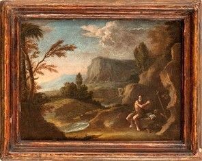 Artista attivo a Roma, fine XVII - inizio XVIII secolo - Paesaggio con Sant'Onofrio...