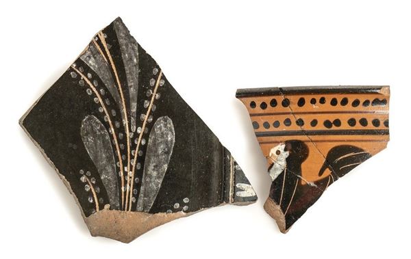 COPPIA DI FRAMMENTI DI VASI GRECI DECORATI
VI - IV secolo a.C.
lungh. max cm 9
...