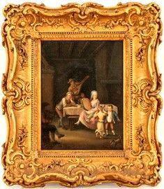 PIETRO FABRIS (attivo a Napoli fra il 1756 e il 1792) : Interno domestico con concertino...  - Asta Dipinti, Disegni e Sculture dal XIV al XIX secolo - Bertolami Fine Art - Casa d'Aste