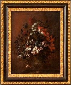 JEAN-BAPTISTE MONNOIER (Lille, 1636 - Londra, 1699) : Bouquet di fiori in un vaso metallico...  - Auction Dipinti, Disegni e Sculture dal XIV al XIX secolo - Bertolami Fine Art - Casa d'Aste