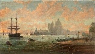 FRIEDRICH NERLY (Erfurt, 1807 - Venezia, 1878) : Veduta di Punta della Dogana con la chiesa di Santa Maria della Salute...  - Asta Dipinti, Disegni e Sculture dal XIV al XIX secolo - Bertolami Fine Art - Casa d'Aste