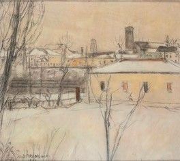 NINO SPRINGOLO (Treviso, 1886 - 1975) - Paesaggio innevato, 1950...
