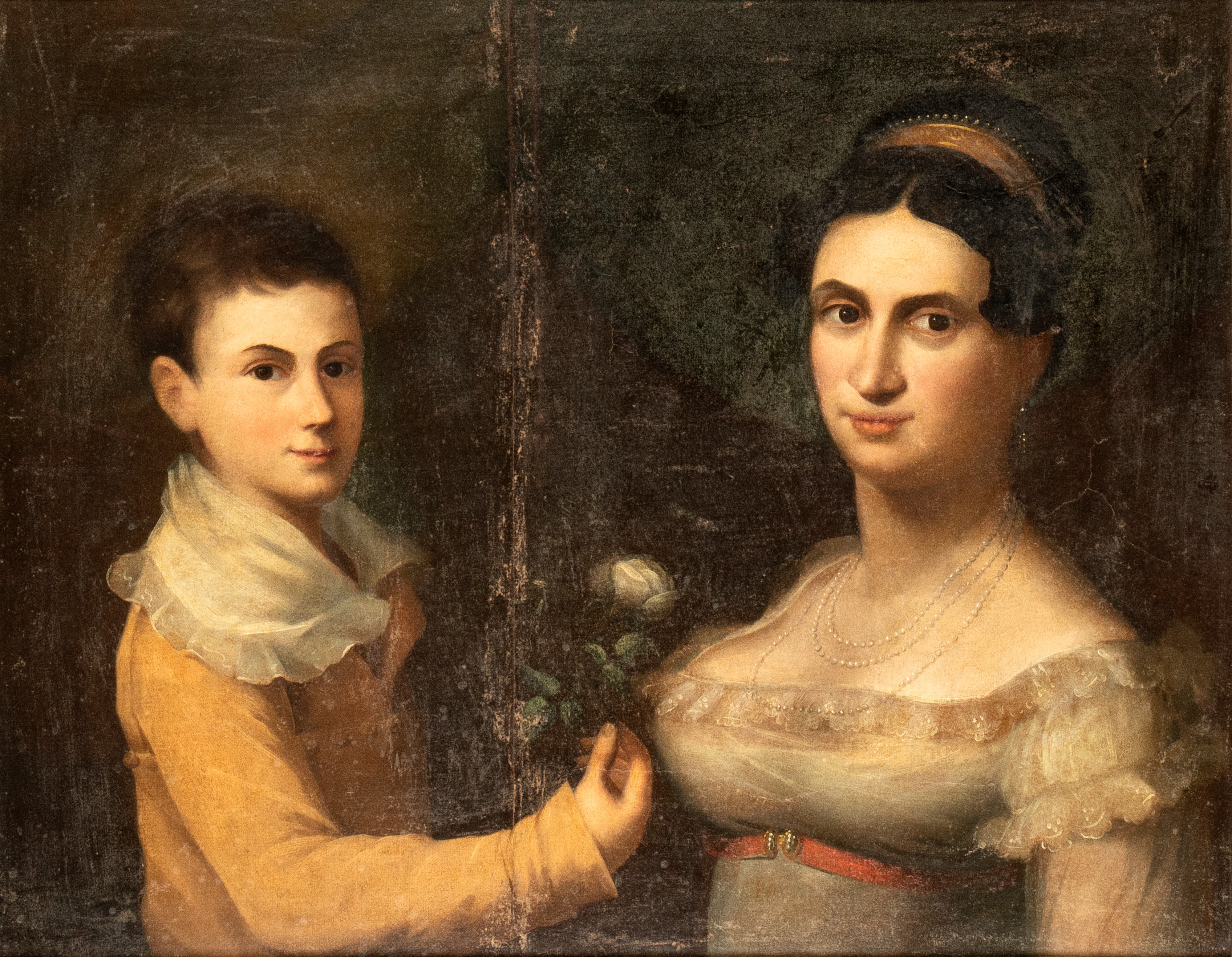 Artista Italiano, XIX Secolo - Autore anonimo, Ritratto di madre con figlio, olio su tela