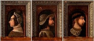 MAESTRO DI MONTICELLI&#160;(1480-1490 ca.) - a) Ritratto femminile (Bona di Savoia duchessa di Milano?) -
b) Ritratto maschi...
