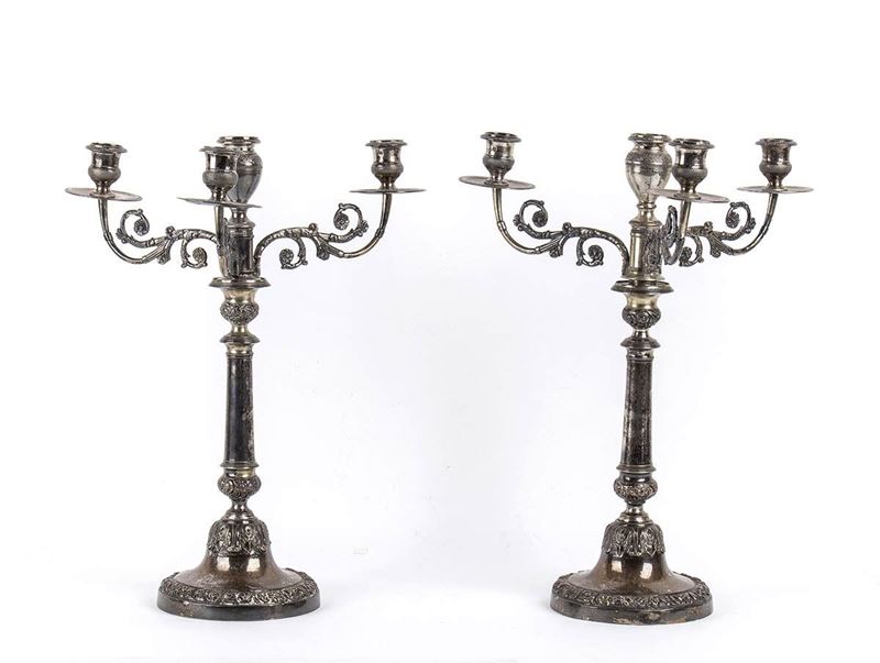 Coppia di Candelelabri Italiani in Argento