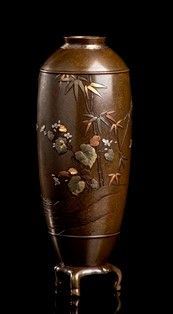 VASO IN SHIBUICHI CON INTARSI IN METALLO
Giappone, periodo Meiji...  - Auction Arte asiatica e tribale - Bertolami Fine Art - Casa d'Aste