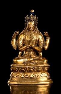 SCULTURA IN BRONZO DORATO CON AVALOKITESVARA A QUATTRO BRACCIA
Mongolia, Scuola...  - Asta Arte asiatica e tribale - Bertolami Fine Art - Casa d'Aste