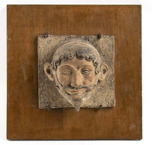 ANTEFISSA IN STILE ETRUSCO
Epoca moderna
Terracotta dipinta, cm 23 x 21,5, inse...