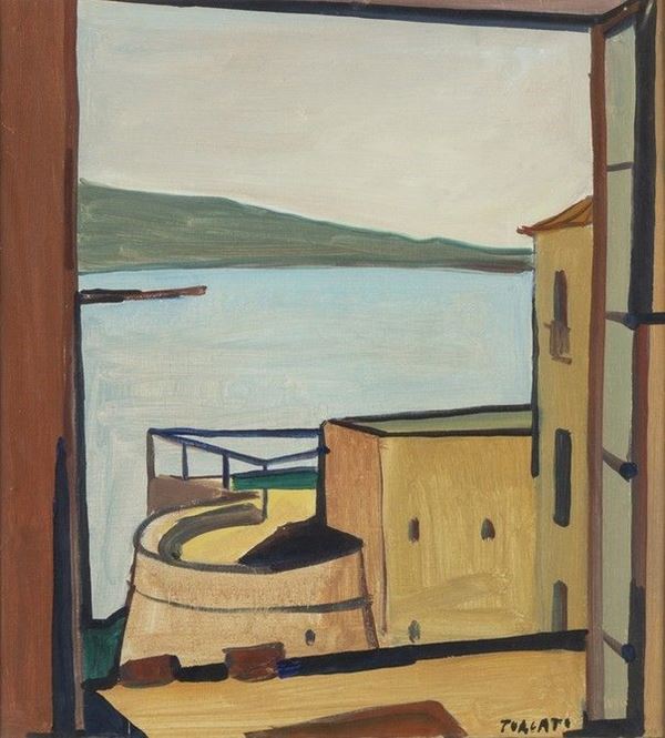 GIULIO TURCATO (Mantova 1912 - Roma 1995) : Vista sul lago...  - Auction Arte moderna e contemporanea. Dipinti, disegni, sculture e stampe d'autore del XIX e del XX secolo - Bertolami Fine Art - Casa d'Aste