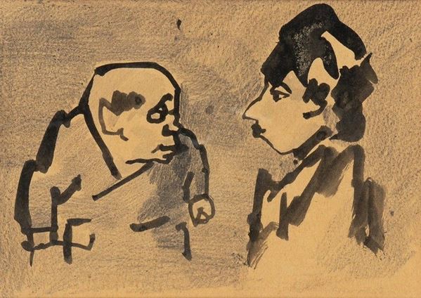 MINO MACCARI : Piccolo disegno di due personaggi...  - Auction Arte moderna e contemporanea. Dipinti, disegni, sculture e stampe d'autore del XIX e del XX secolo - Bertolami Fine Art - Casa d'Aste