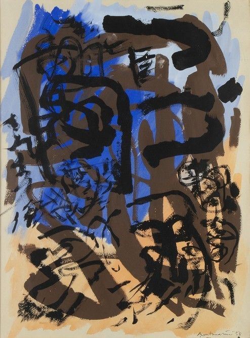 LUIGI MONTANARINI : Astratto blu, 1958...  - Asta Arte moderna e contemporanea. Dipinti, disegni, sculture e stampe d'autore del XIX e del XX secolo - Bertolami Fine Art - Casa d'Aste