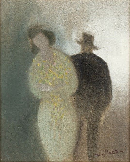 FRANCO VILLORESI (Citt&#224; di Castello, 1920 - Rigutino, 1975) - Donna con fiori, 1957...