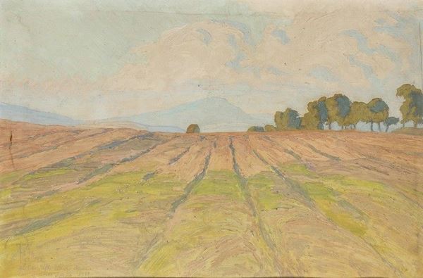 POMPEO FABRI (Roma, 1874 - 1959) : Campagna, 1931...  - Asta Arte moderna e contemporanea. Dipinti, disegni, sculture e stampe d'autore del XIX e del XX secolo - Bertolami Fine Art - Casa d'Aste