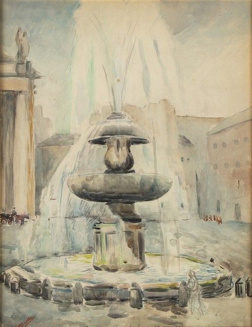 GIOACCHINO CASCELLA (Pescara, 1903 - Rapino, 1982) : Fontana di piazza San Pietro...  - Asta Arte Moderna e Contemporanea - Pittura, Scultura, Arti decorative e Disegni dal XIX al XXI secolo - Bertolami Fine Art - Casa d'Aste