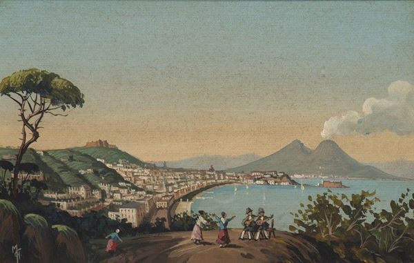 Veduta del Vesuvio con il porto...  - Asta Arte moderna e contemporanea. Dipinti, disegni, sculture e stampe d'autore del XIX e del XX secolo - Bertolami Fine Art - Casa d'Aste