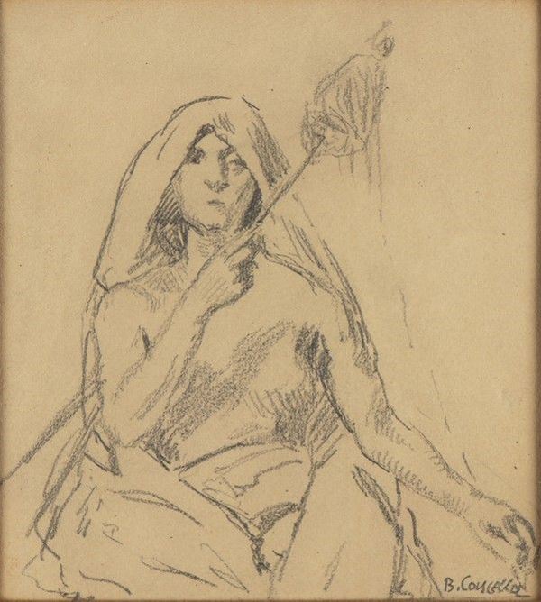 BASILIO CASCELLA (Pescara, 1860 - Roma, 1950) : La filatrice...  - Asta Arte moderna e contemporanea. Dipinti, disegni, sculture e stampe d'autore del XIX e del XX secolo - Bertolami Fine Art - Casa d'Aste