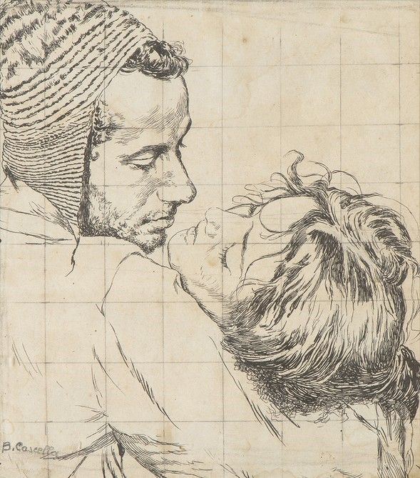 BASILIO CASCELLA (Pescara, 1860 - Roma, 1950) : Studio preparatorio per il piatto dipinto da Tommaso Cascella "Il bacio"...  - Auction Arte moderna e contemporanea. Dipinti, disegni, sculture e stampe d'autore del XIX e del XX secolo - Bertolami Fine Art - Casa d'Aste