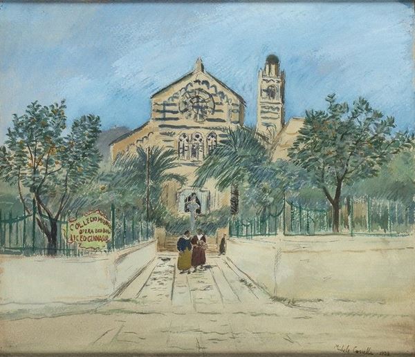 MICHELE CASCELLA : Facciata liceo-ginnasio Opera Don Bosco, 1928...  - Auction Arte Moderna e Contemporanea - Pittura, Scultura, Arti decorative e Disegni dal XIX al XXI secolo - Bertolami Fine Art - Casa d'Aste