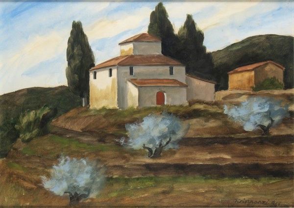 NINO TIRINNANZI (Greve in Chianti, 1923 - 2002) - 
Paesaggio con casale, 1968...