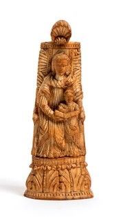 Scultura Indo-portoghese in avorio raffigurante la Madonna in trono con Bambino...  - Asta Gioielli, argenti, orologi, avori e cabinet de curiosités - Bertolami Fine Art - Casa d'Aste