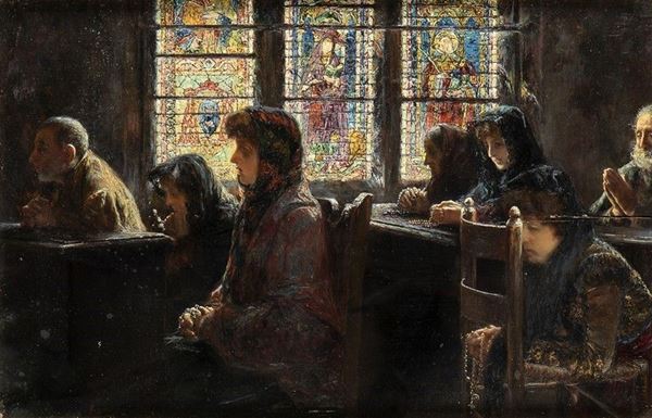 JOS&#201; GALLEGOS Y ARNOSA (Jerez, 1857 - Anzio, 1917) - Oración en la iglesia, 1905...