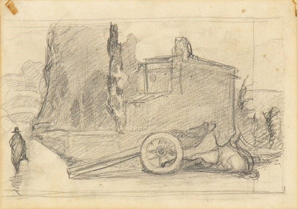 NINO COSTA (Roma, 1826 - Marina di Pisa, 1903) : Casolare e carro con buoi accovacciati...  - Asta Arte moderna e contemporanea. Dipinti, disegni, sculture e stampe d'autore del XIX e del XX secolo - Bertolami Fine Art - Casa d'Aste