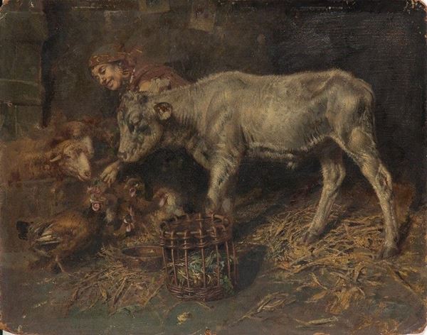 TITO PELLICCIOTTI (Barisciano, 1871 - 1950) - Contadina con animali...