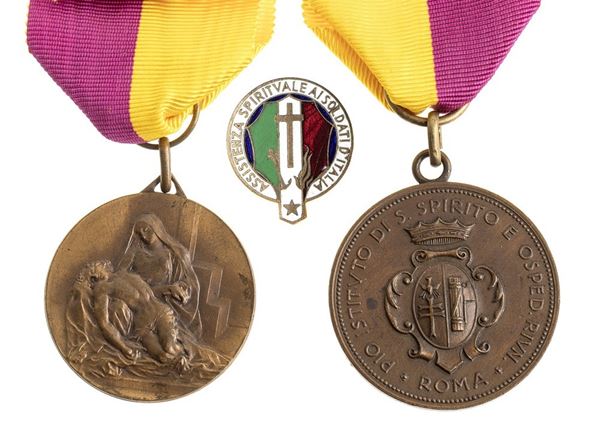 TWO MEDALS OF HOSPITAL MERIT AND A BADGE OF SPIRITUAL ASSISTANCE TO THE SOLDIER...