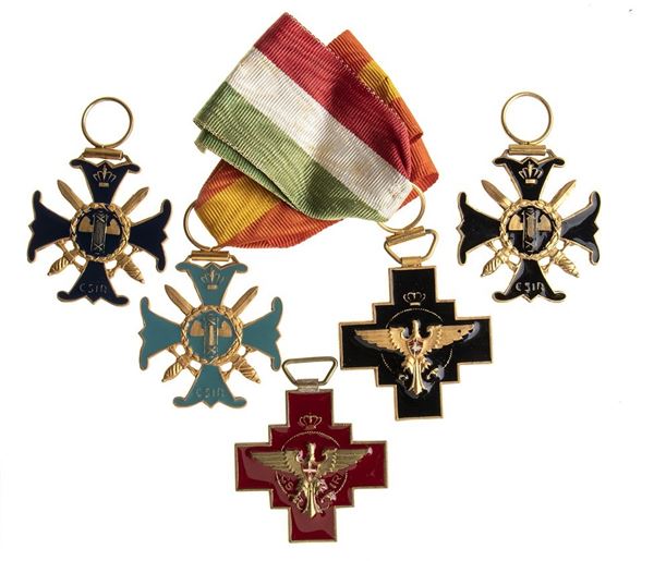LOT OF FIVE COPIES OF CROSSES CSIR...  (ORDINI E MEDAGLIE - ITALIA...)  - BRONZE, SYNTHETIC ENAMELS, 38 MM - Auction Militaria, Medals and Orders of Chivalry - Bertolami Fine Art - Casa d'Aste