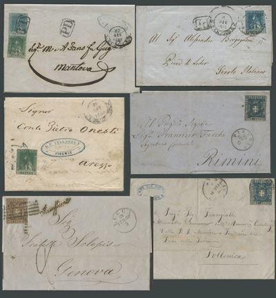 Toscana, Storia postale - Insieme di 6 buste affrancate con emissioni del ducato e del G.P.