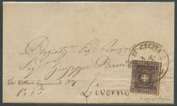 GP Toscana - 10 cent. with box line on the right on envelope  - Auction Stamps and Postal History - Bertolami Fine Art - Casa d'Aste