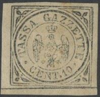 Emissione del 1859, 10 c. nero, francobollo per giornali (linguellato, nuovo con gomma, n. 5)