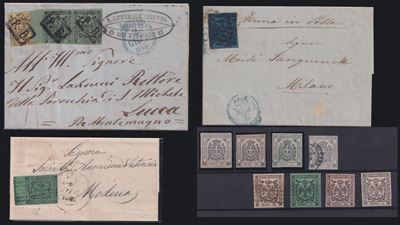 Modena, insieme filatelico con documenti postali e francobolli (1852)
