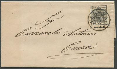 Lombardo-Veneto, 1858, Lettera postale da Verona per Cerea con affrancatura 10 centesimi nero (n....