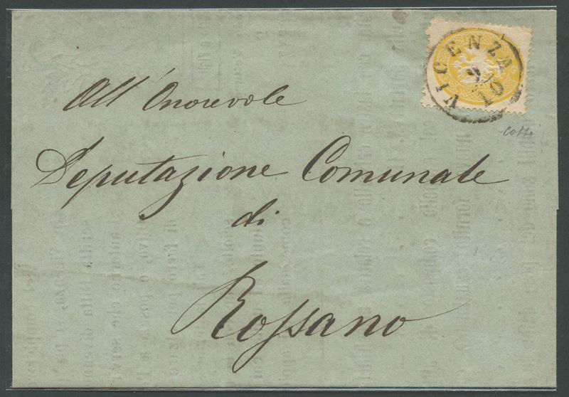 Lombardo-Veneto, Storia postale, lettera con affrancatura da 2 soldi giallo (n. 36), 1865