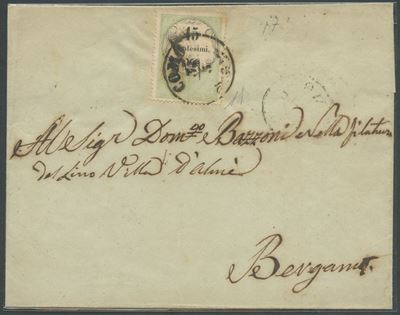 Lombardo-Veneto, Lettera postale da Como per Bergamo con affrancatura da 15c
