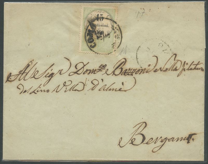 Lombardo-Veneto, Lettera postale da Como per Bergamo con affrancatura da 15c