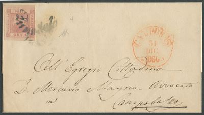 Lettera postale da Campobasso a Napoli, 31 dicembre 1860, tariffa del circondario e affrancatura ...