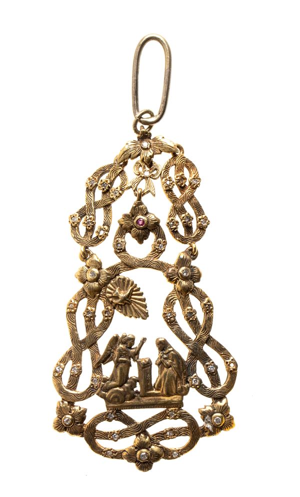 SUPREME ORDER OF SS. ANNUNZIATA, SMALL COLLAR PENDANT WITH GEMS...
