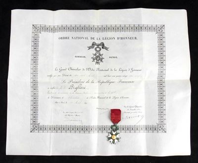 Legion D’onore con Diploma di Concessione Terza Repubblica