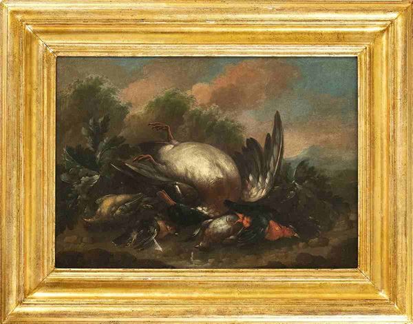 Baldassarre de Caro (Napoli, 1689 - 1780) : Natura morta con cacciagione ...  - Auction Dipinti e Disegni dal XV al XIX secolo - Bertolami Fine Art - Casa d'Aste