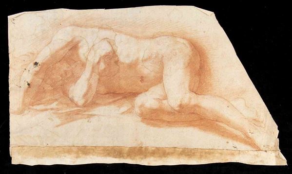 Studio di nudo maschile disteso ...  - Auction Dipinti e Disegni dal XV al XIX secolo - Bertolami Fine Art - Casa d'Aste