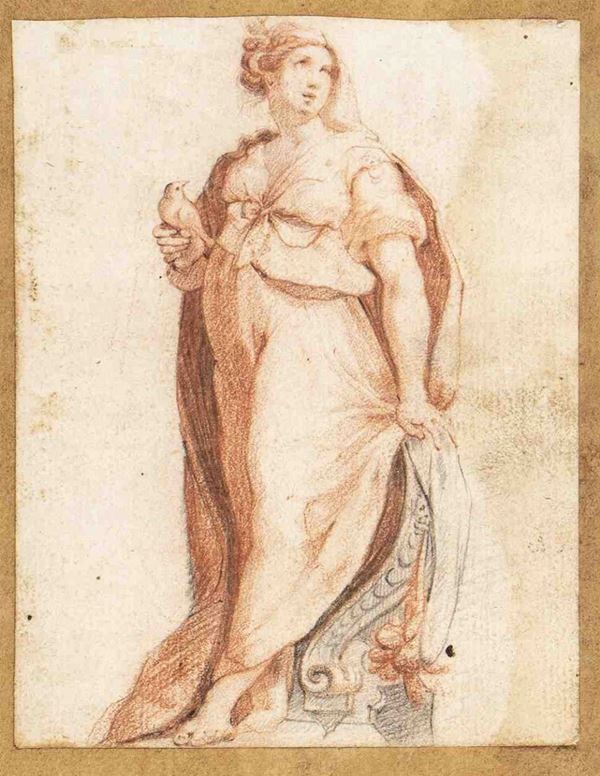 Figura allegorica femminilecon colomba...  - Asta Dipinti e Disegni dal XV al XIX secolo - Bertolami Fine Art - Casa d'Aste