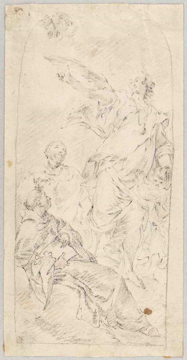 Giovanni Battista Piazzetta : Angelo custode con San Luigi Gonzaga e Sant'Antonio da Padova...  - Auction Dipinti e Disegni dal XV al XIX secolo - Bertolami Fine Art - Casa d'Aste