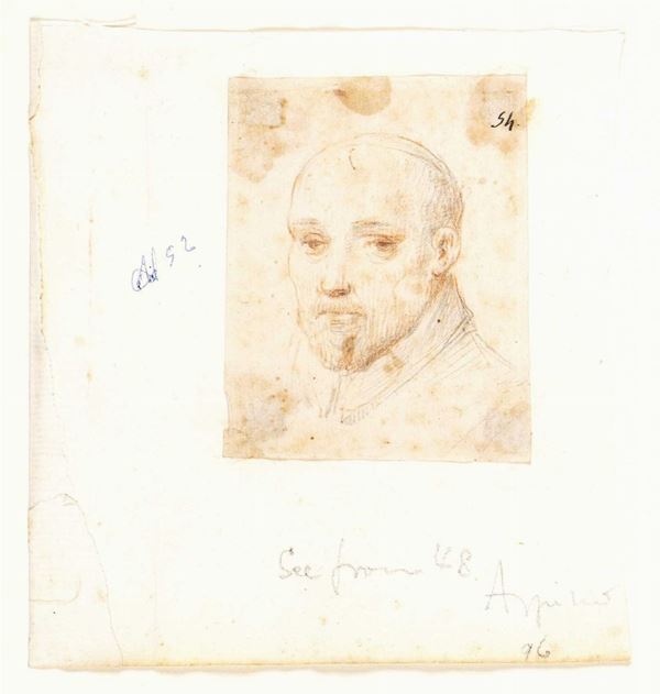 GIUSEPPE CESARI DETTO IL CAVALIER D'ARPINO (Arpino, 1568 - 1640) : Testa di vescovo con barba e baffi...  - Auction Dipinti e Disegni dal XV al XIX secolo - Bertolami Fine Art - Casa d'Aste